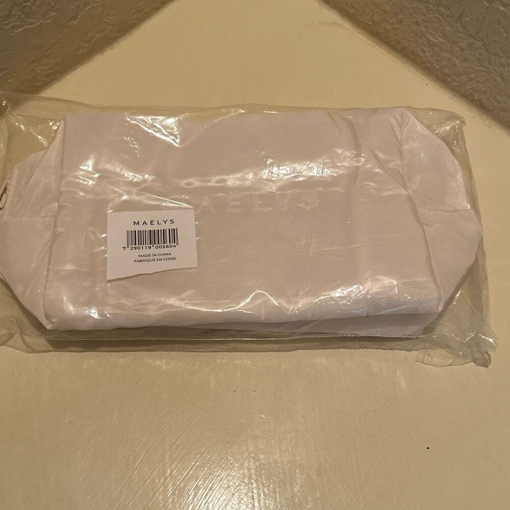 Maelys Cosmetics Bag White Pink Zip Top Travel Makeup Case Beauty Pouch NWT